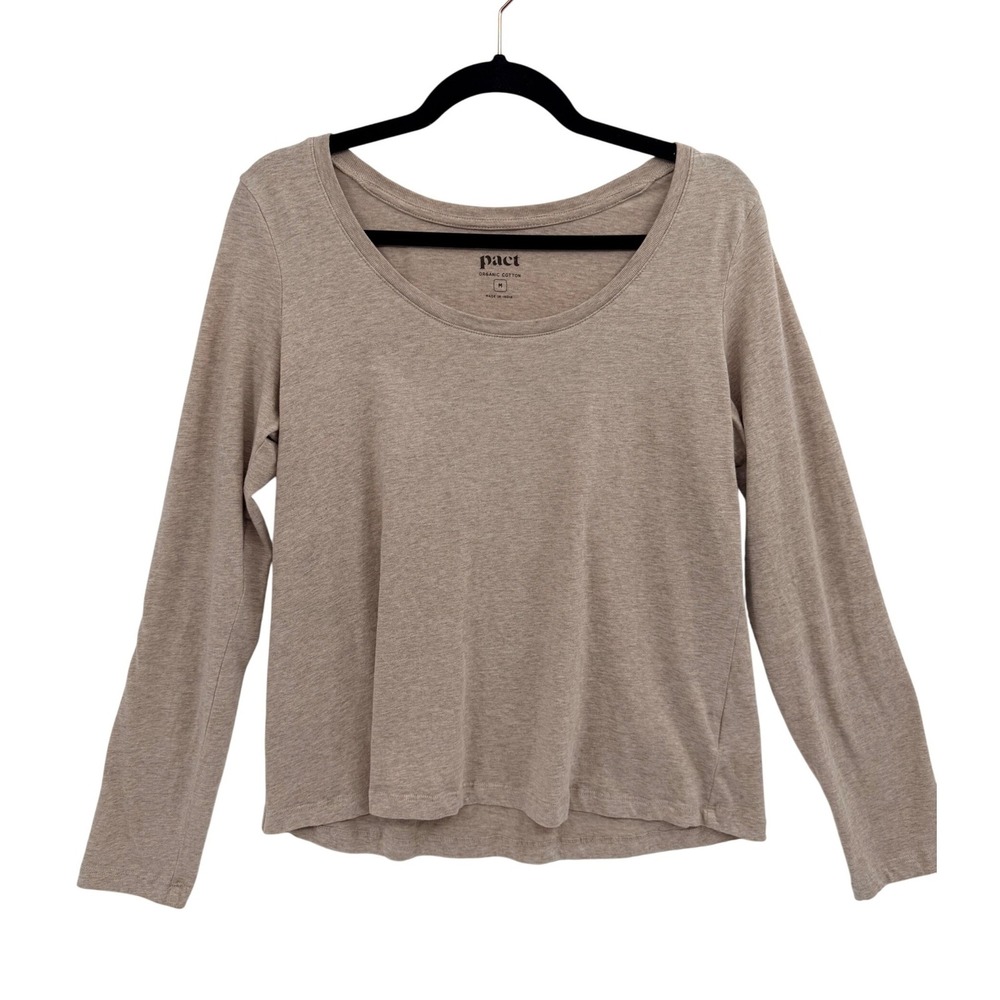 Pact 100% Organic Long Sleeve T Shirt Medium Tan Oatmeal Color Basic Minimalist